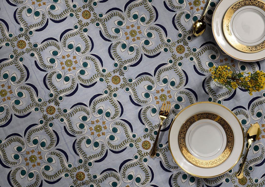Blue Chloe Tablecloth — Brush Textiles
